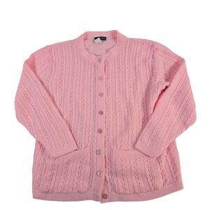 Glamour Knit Pink Cable Knit Button Front Cardigan Sweater Women's‎ Size L